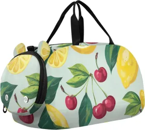Lemons and Cherry Duffle Bag for Girl, Sports Duffle Gym Bags with Shoe Compartment, Personalized Overnight Bag Travel Weekender for Kids