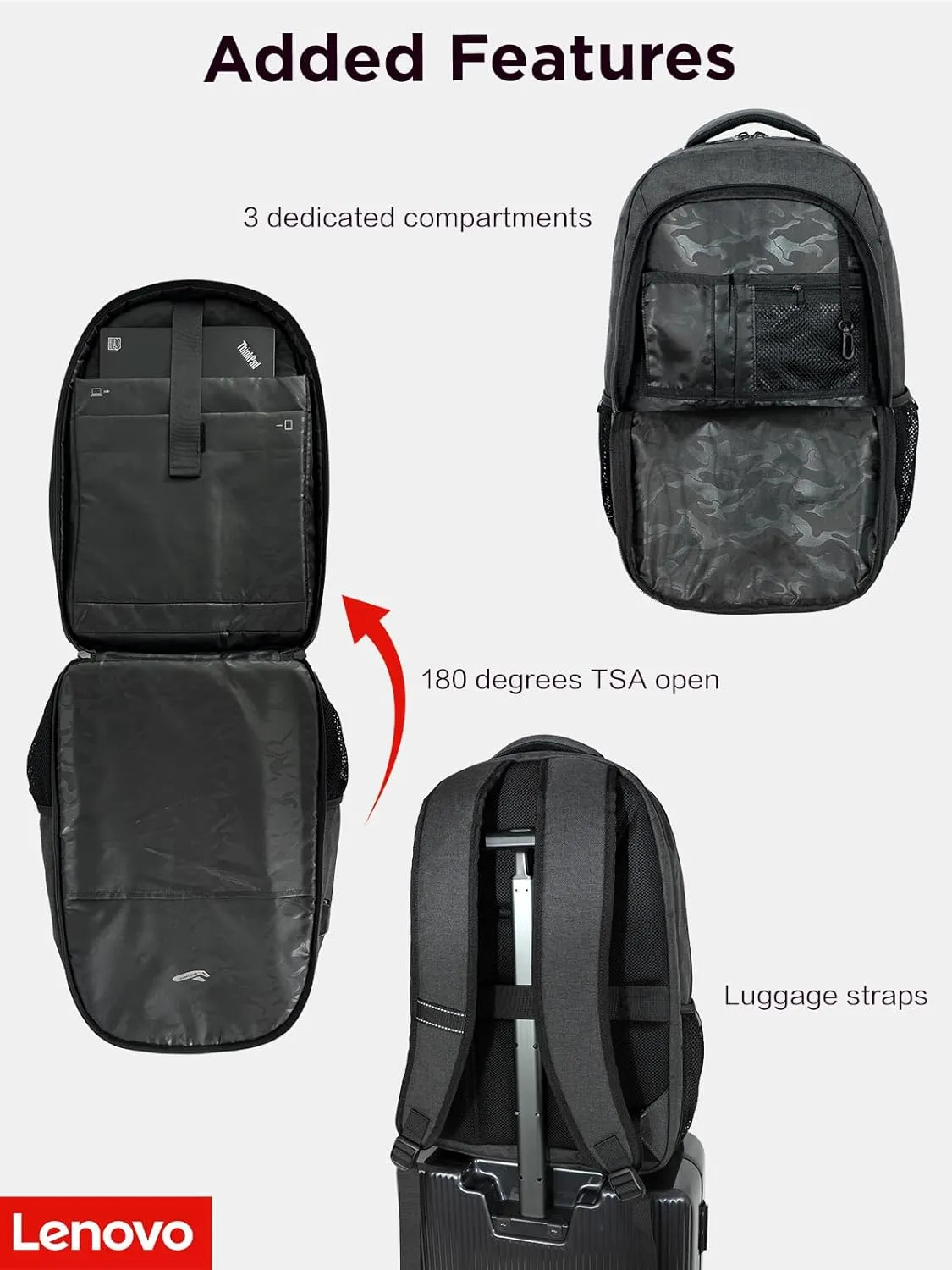 Lenovo B325 Laptop Backpack, Grey, 17-Inch, Water-Resistant Travel Backpack with External USB Port, Anti-Theft Design, Luggage Strap, for Men & Women, Perfect for Work, School, and Travel