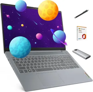 Lenovo IdeaPad Slim 3 Laptop, 15.6" FHD Touchscreen Laptop, 8-Core AMD Ryzen 7 5825U, 16GB RAM, 512GB SSD, Keypad, SD Card Reader, Portable SSD   2019 Lifetime Office   Stylus Pen, Win 11 Home