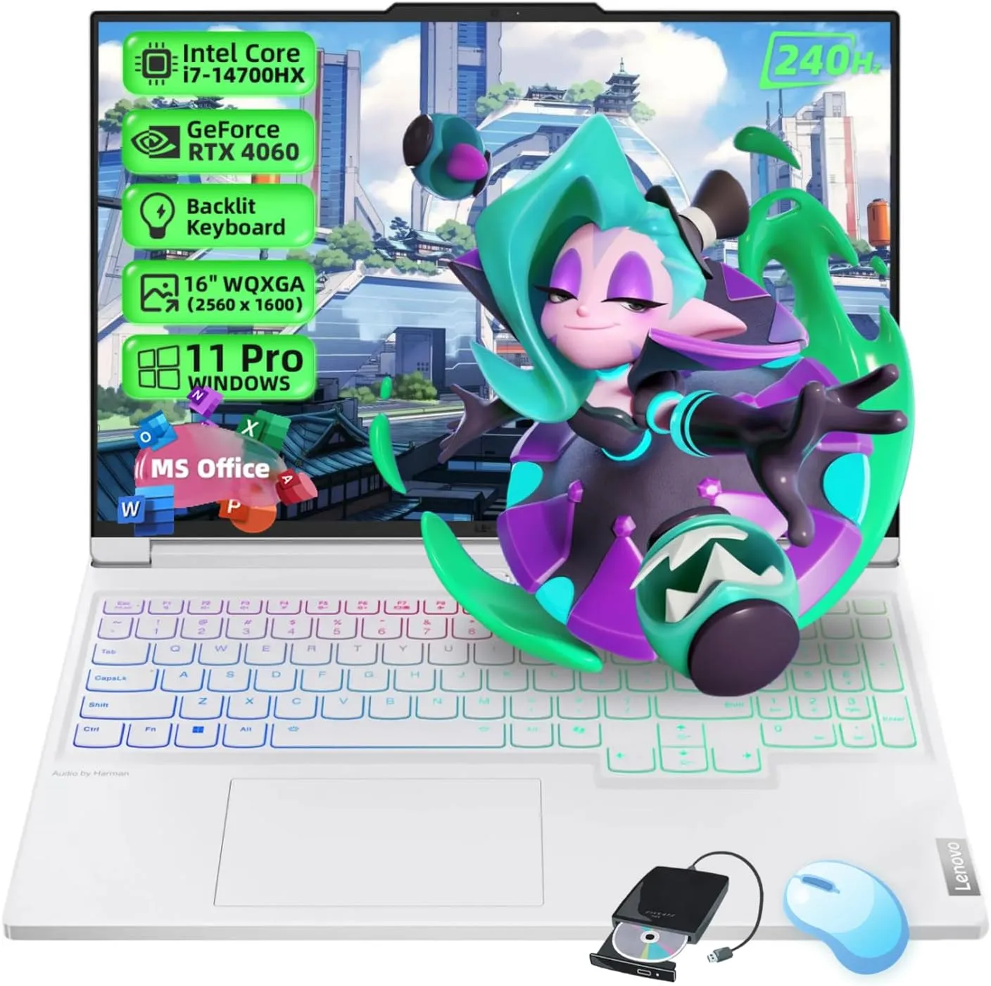 Lenovo Legion 7i Gaming Laptop - with Office License, 16" IPS WQXGA 240Hz Display, i7-14700HX(Up to 5.5 GHz), GeForce RTX 4060, 32GB DDR5, 2TB SSD, Win 11 Pro, Backlit KB, Fingerprint