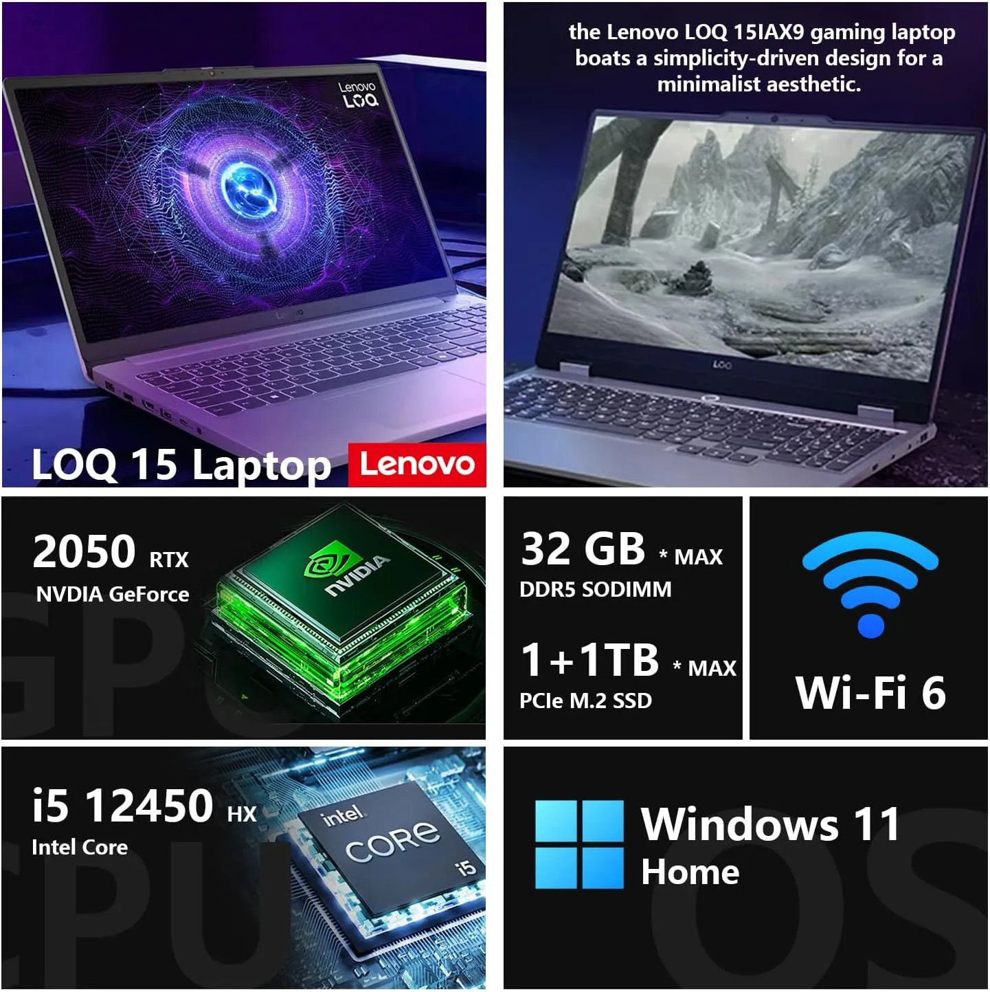 Lenovo LOQ AI-Powered Gaming Laptop, 15.6 FHD 144Hz, Intel i5-12450HX, NVIDIA GeForce RTX 2050, 32GB DDR5 RAM, 1TB SSD, Touchpad, Bundle with PCO Notebook Folding Radiator, Laptop Cooler