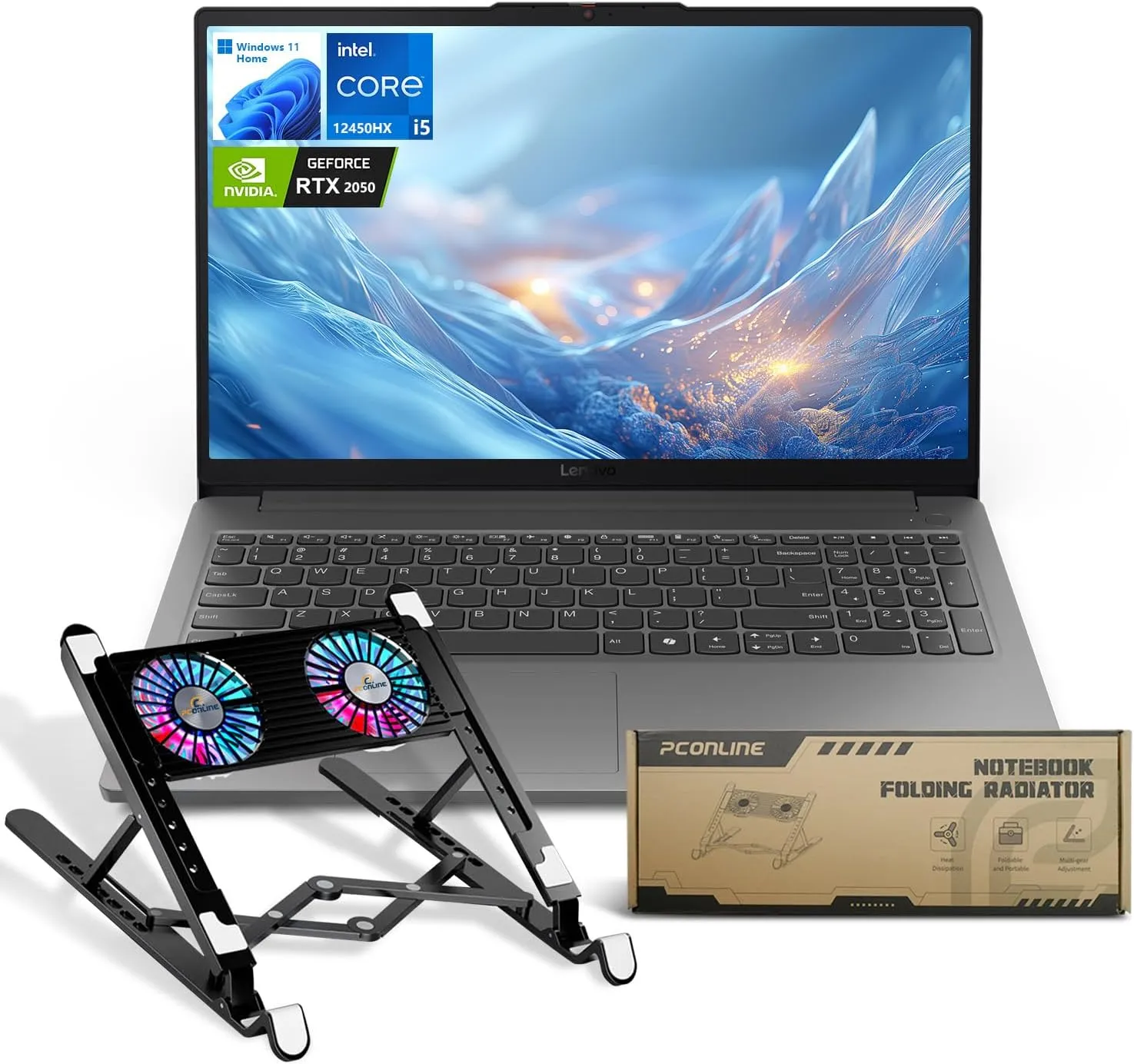 Lenovo LOQ AI-Powered Gaming Laptop, 15.6 FHD 144Hz, Intel i5-12450HX, NVIDIA GeForce RTX 2050, 32GB DDR5 RAM, 1TB SSD, Touchpad, Bundle with PCO Notebook Folding Radiator, Laptop Cooler
