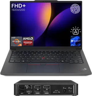 Lenovo ThinkPad E14 Gen 6 Business Laptop, 14" FHD  Display, AMD Ryzen 5 7535U, 16GB DDR5 RAM, 512GB SSD, Fingerprint, Backlit, Wi-Fi 6, Windows 11 Pro, Bundle with Targus USB-C 100W Docking Station
