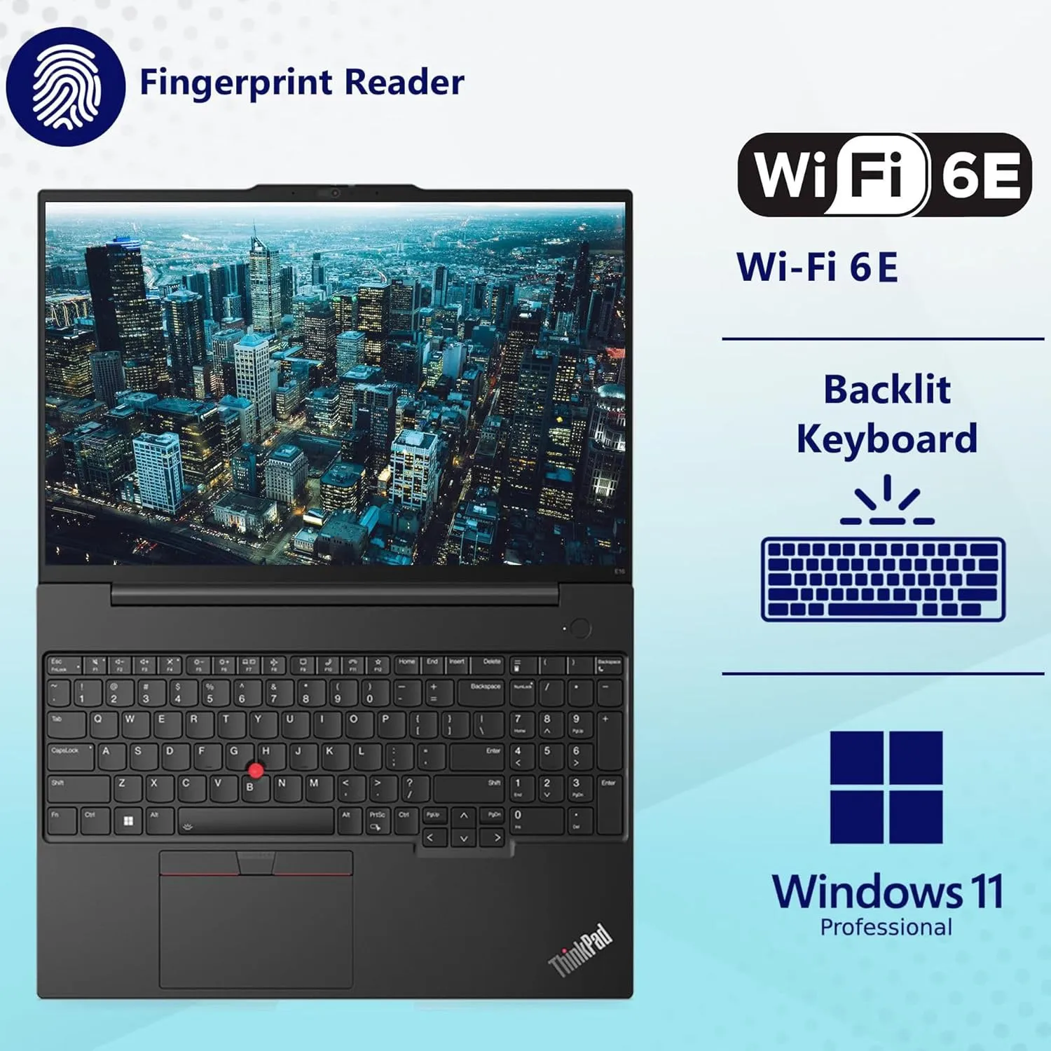Lenovo ThinkPad E16 G2 16" FHD  Business Laptop Computer, AMD Octa-Core Ryzen 7 7735HS (Beat i7-1355U), 16GB DDR5 RAM, 512GB PCIe SSD, WiFi6E, Backlit KB, Fingerprint Reader, Windows 11 Pro, vent-hear