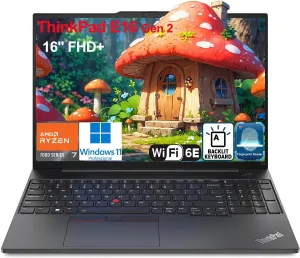 Lenovo ThinkPad E16 G2 16" FHD  Business Laptop Computer, AMD Octa-Core Ryzen 7 7735HS (Beat i7-1355U), 16GB DDR5 RAM, 512GB PCIe SSD, WiFi6E, Backlit KB, Fingerprint Reader, Windows 11 Pro, vent-hear