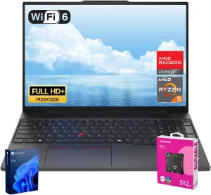 Lenovo ThinkPad E16 Gen 2 Laptop | 16" WUXGA | AMD Ryzen 5 7535U | 16GB DDR5 | 512GB SSD | Fingerprint | Backlit Keyboard | HDMI | Wi-Fi 6 | Windows 11 Pro | Bundle with ADATA 512GB External SSD