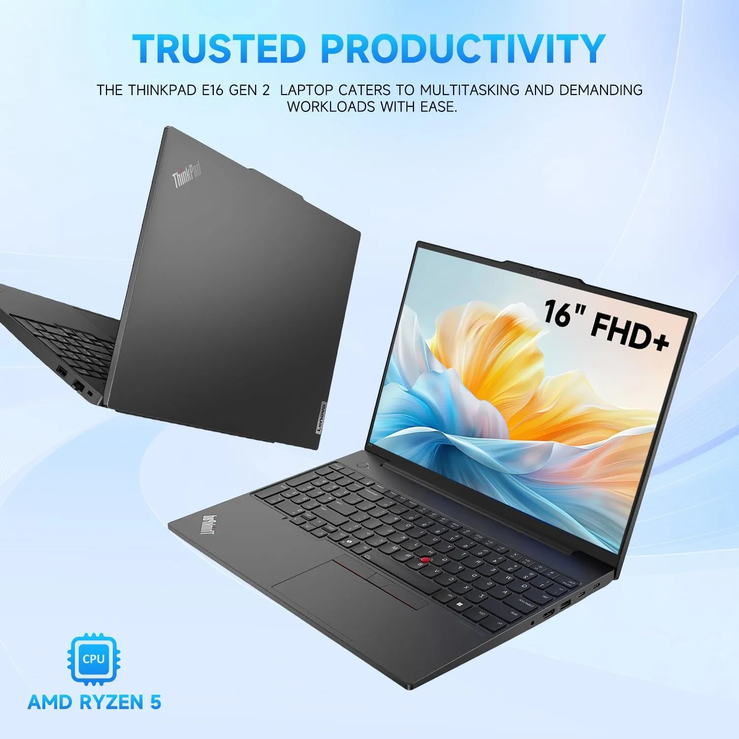 Lenovo ThinkPad E16 Gen 2 Laptop | 16" WUXGA | AMD Ryzen 5 7535U | 16GB DDR5 | 512GB SSD | Fingerprint | Backlit Keyboard | HDMI | Wi-Fi 6 | Windows 11 Pro | Bundle with ADATA 512GB External SSD