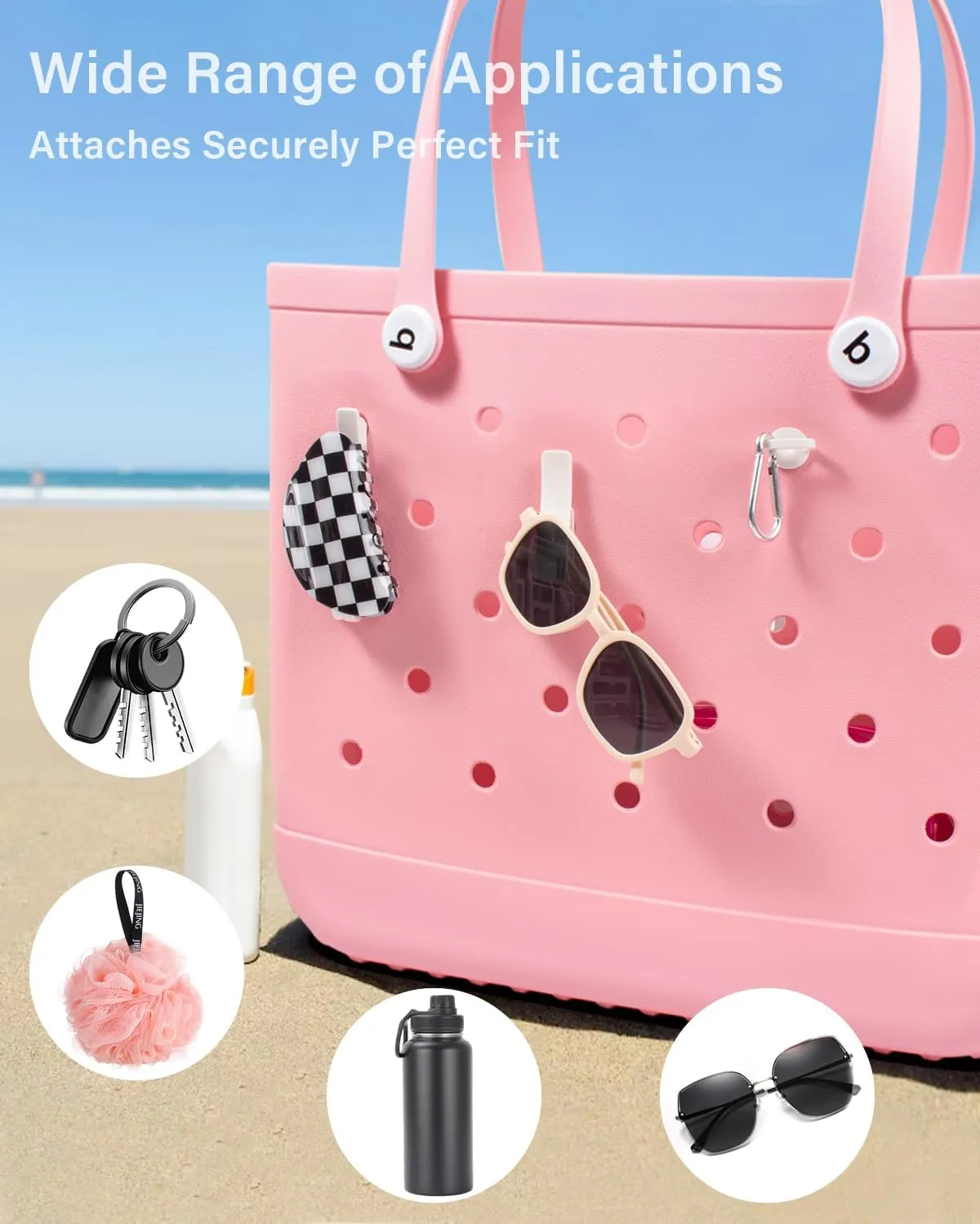 LETGO 4 Packs Clear Bogg Beach Tote Bag with 4 Insert Hooks Accessories for Bogg Bags Travel Makeup Clean Toiletry Brush Organizer Cosmetic Divider Storage Inner Pouchs (Clear White)