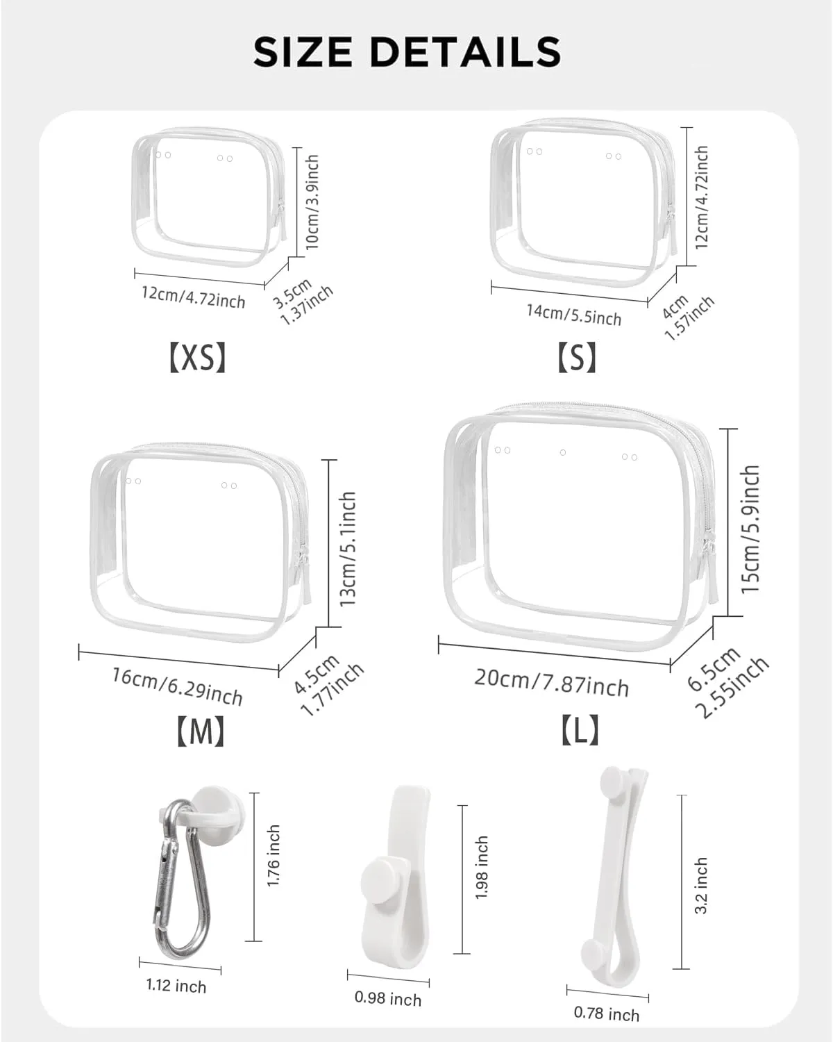 LETGO 4 Packs Clear Bogg Beach Tote Bag with 4 Insert Hooks Accessories for Bogg Bags Travel Makeup Clean Toiletry Brush Organizer Cosmetic Divider Storage Inner Pouchs (Clear White)