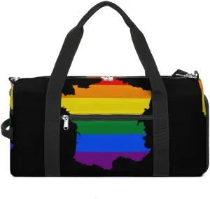 LGBT Flag Map of France Funny Gym Bag Travel Duffel Bags Carry On Weekender Overnight Bag for Women Men