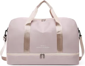 Light Gym Bag for Women, Sports Travel Duffle Bag with with Shoe Compartment & Wet Pocket,Large Capacity Weekender Overnight Aircraft Bag, Travel, Gym, Yoga（Beige）