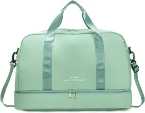 Light Gym Bag for Women, Travel Duffel Bag with Shoe Compartment, Weekender Overnight Bag with Wet Pocket for Women, Travel, Gym, Yoga （Green）