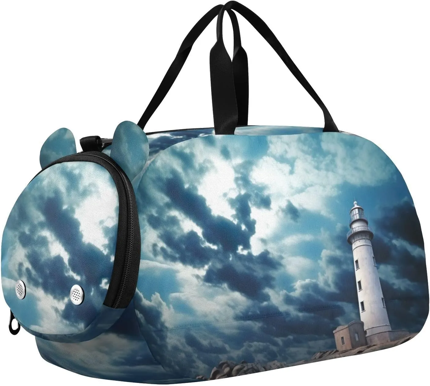 Lighthouse Duffle Bag for Girl, Sports Duffle Gym Bags with Shoe Compartment, Personalized Overnight Bag Travel Weekender for Kids