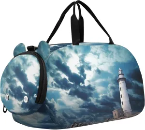Lighthouse Duffle Bag for Girl, Sports Duffle Gym Bags with Shoe Compartment, Personalized Overnight Bag Travel Weekender for Kids