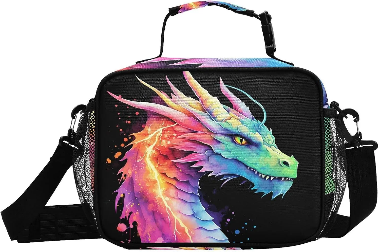Lightning Dragon Watercolor Lunch Box for Boys Girls Insulated Lunch Bag Kids Cooler Tote Shoulder Strap Reusable School Picnic Travel Office