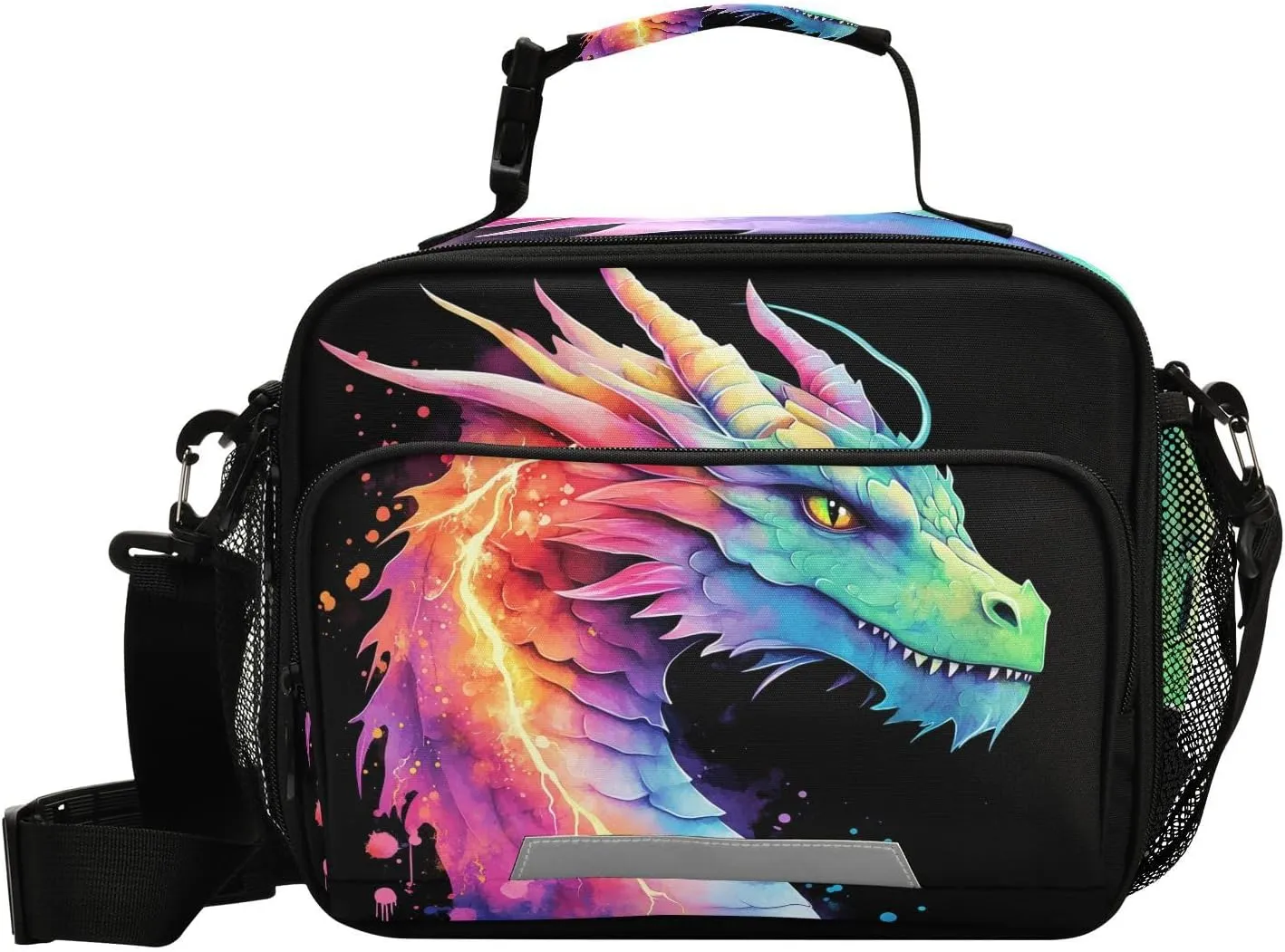 Lightning Dragon Watercolor Lunch Box for Boys Girls Insulated Lunch Bag Kids Cooler Tote Shoulder Strap Reusable School Picnic Travel Office