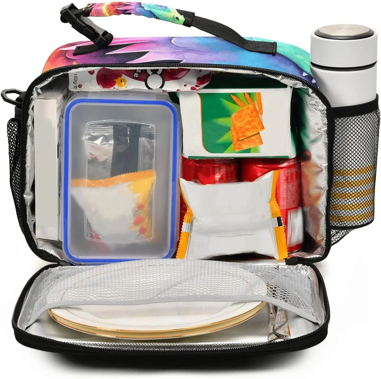 Lightning Dragon Watercolor Lunch Box for Boys Girls Insulated Lunch Bag Kids Cooler Tote Shoulder Strap Reusable School Picnic Travel Office
