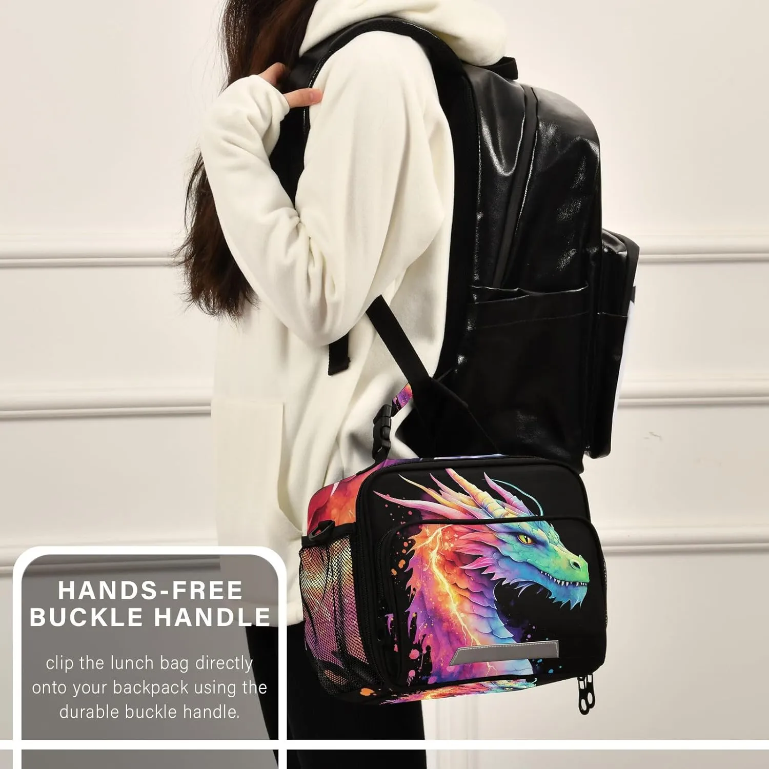 Lightning Dragon Watercolor Lunch Box for Boys Girls Insulated Lunch Bag Kids Cooler Tote Shoulder Strap Reusable School Picnic Travel Office