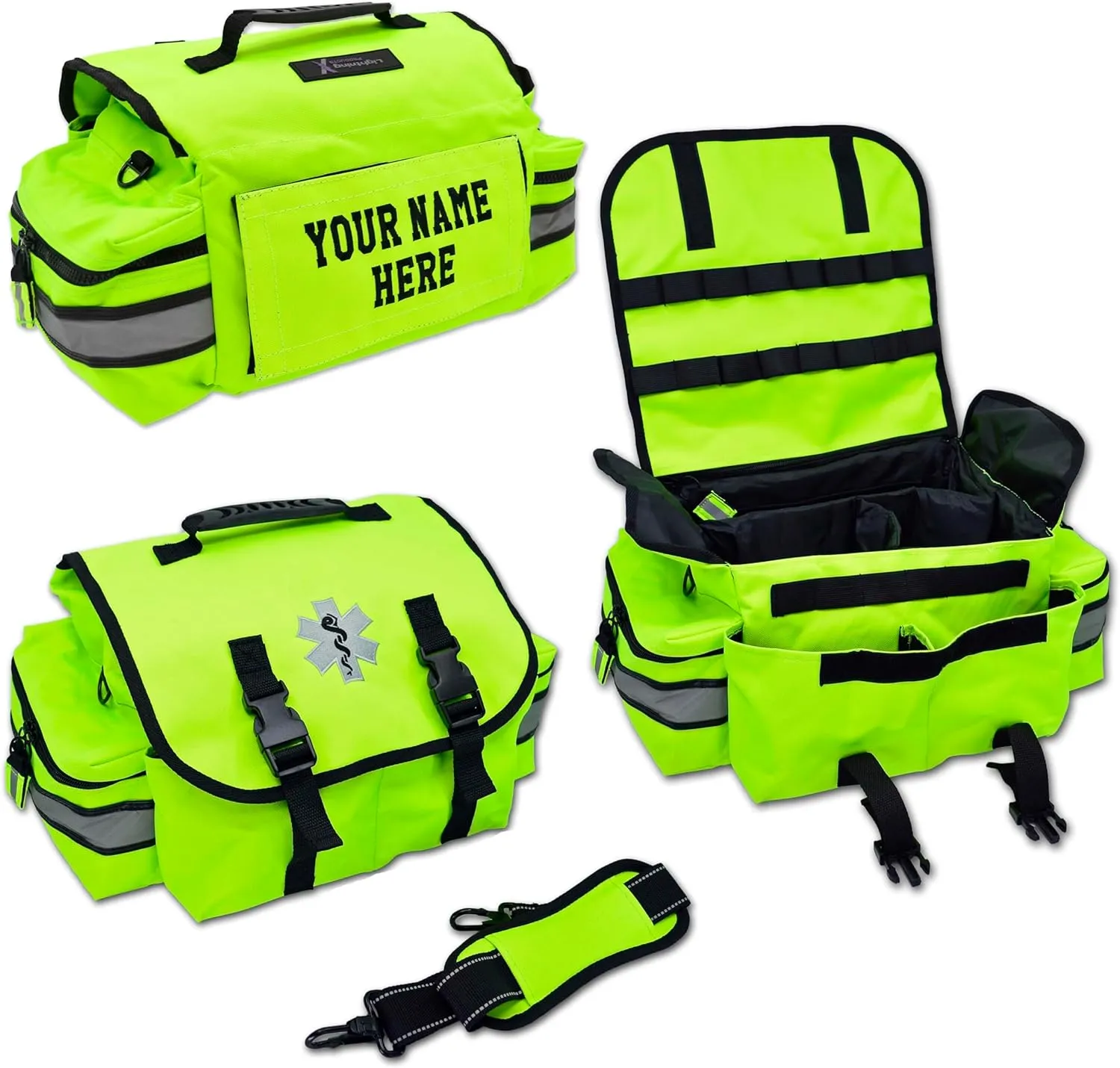 Lightning X Customizable Small Medic First Responder EMT Trauma Bag w/Embroidered Name Patch - FLUORESCENT YELLOW