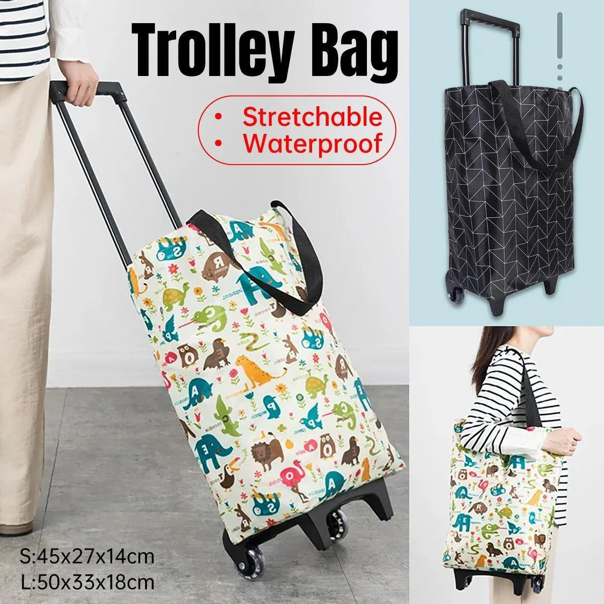 Lightweight Folding Shopping Cart Trolley with Wheels Retractable Tote Bag