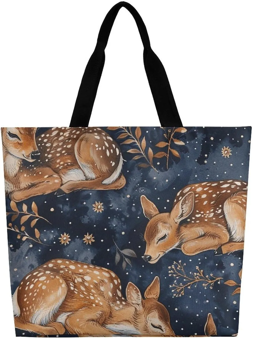 Little Deer Sleeping Tote Bag Large Women Casual Shoulder Bag Reusable Grocery Bag Fasion Handbag for Office Shopping Travel