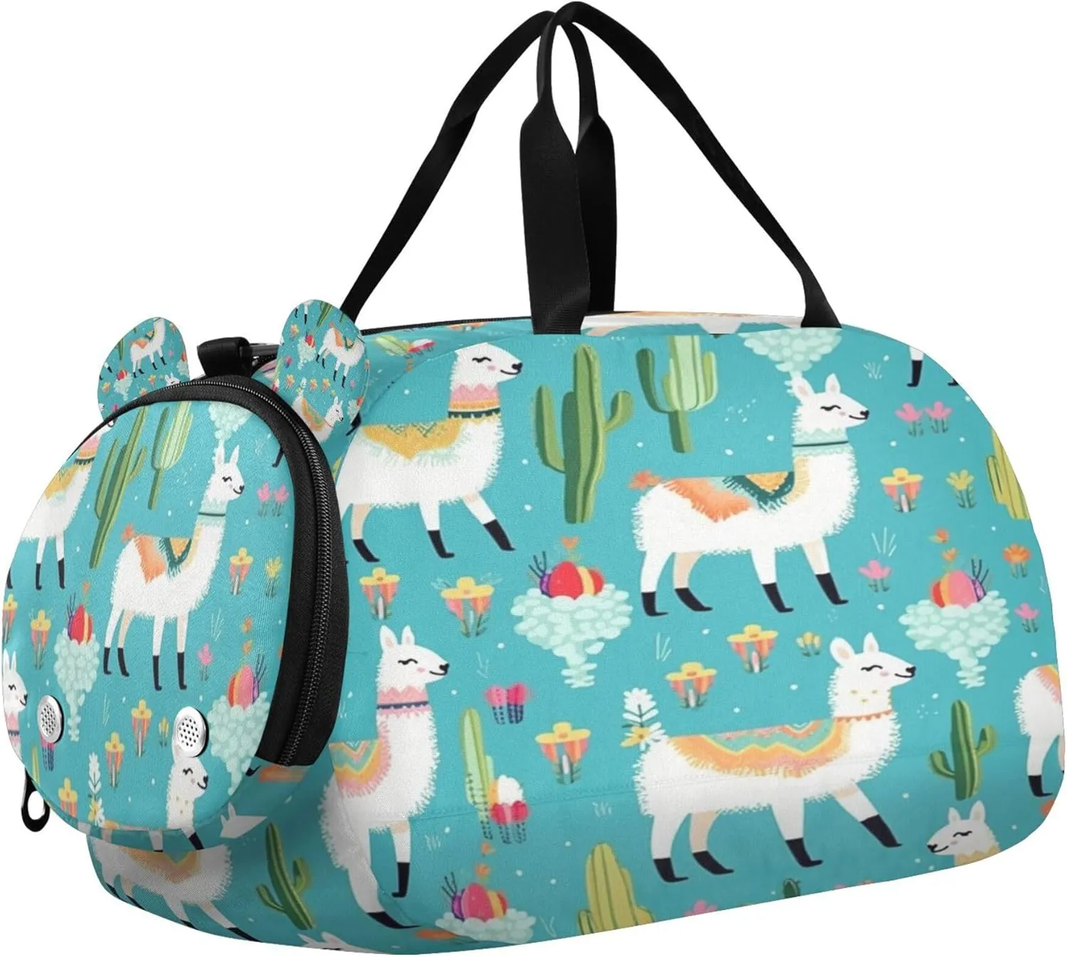 Llama Kids Overnight Sports Duffel Bags with Shoe Compartment & Wet Pocket Travel Sport Gym Bag for Girls Boys