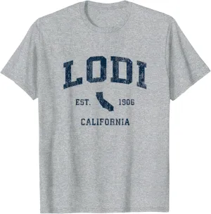 Lodi California CA Vintage Athletic Navy Sports Design T-Shirt