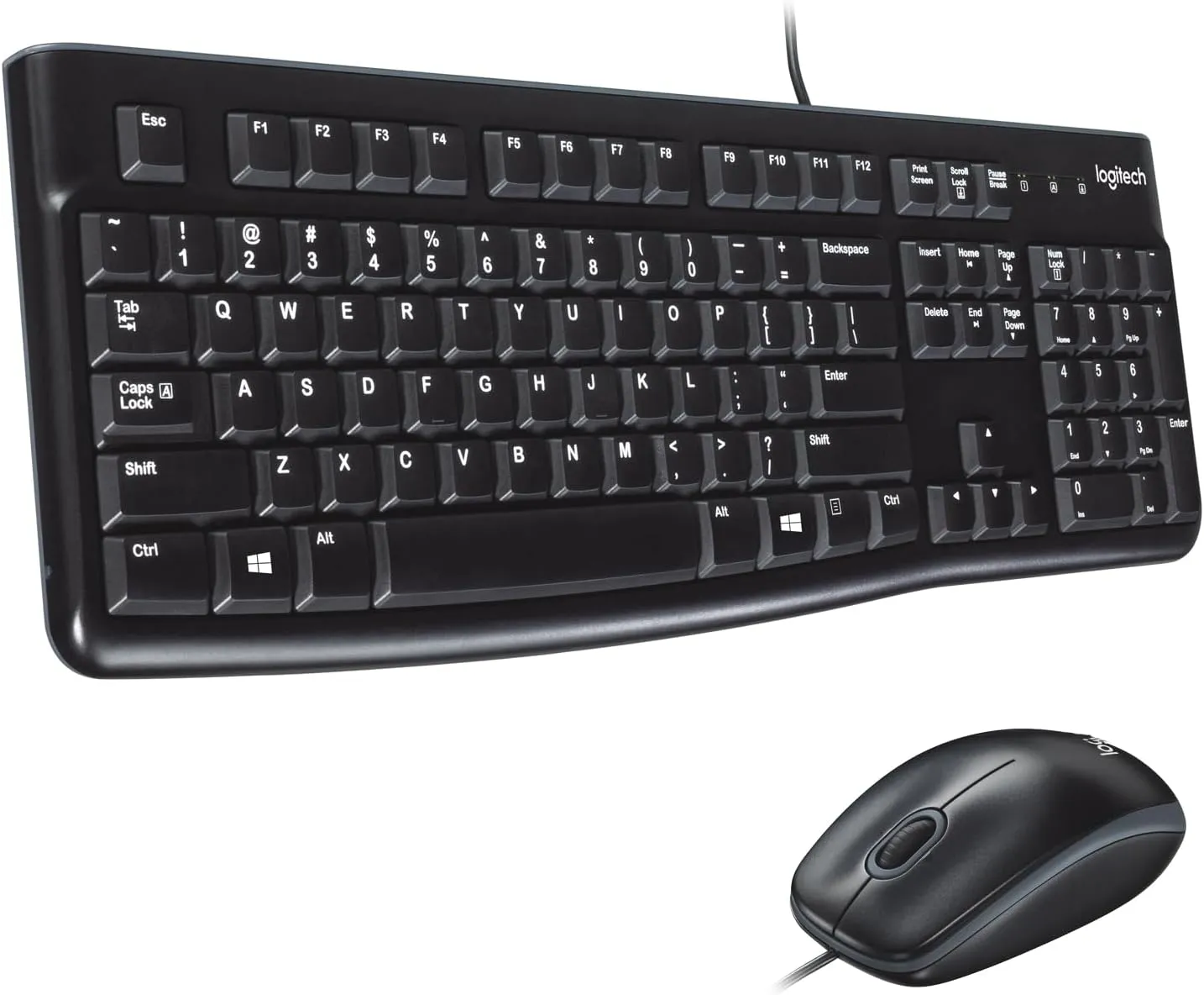 Logitech MK120 Wired Keyboard and Mouse Combo for Windows, Optical Wired Mouse, Full-Size, USB, Compatible with PC, Laptop - Black