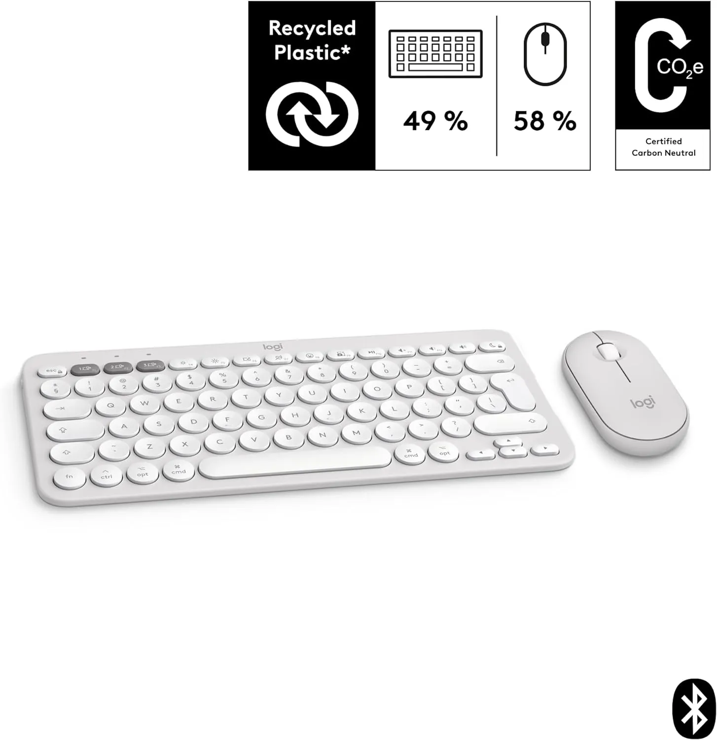Logitech Pebble 2 Combo for Mac, Wireless Keyboard and Mouse, Slim, Quiet and Portable, Customizable, Bluetooth Mouse and Keyboard, Easy-Switch, for macOS, iPadOS - Tonal White (Renewed)