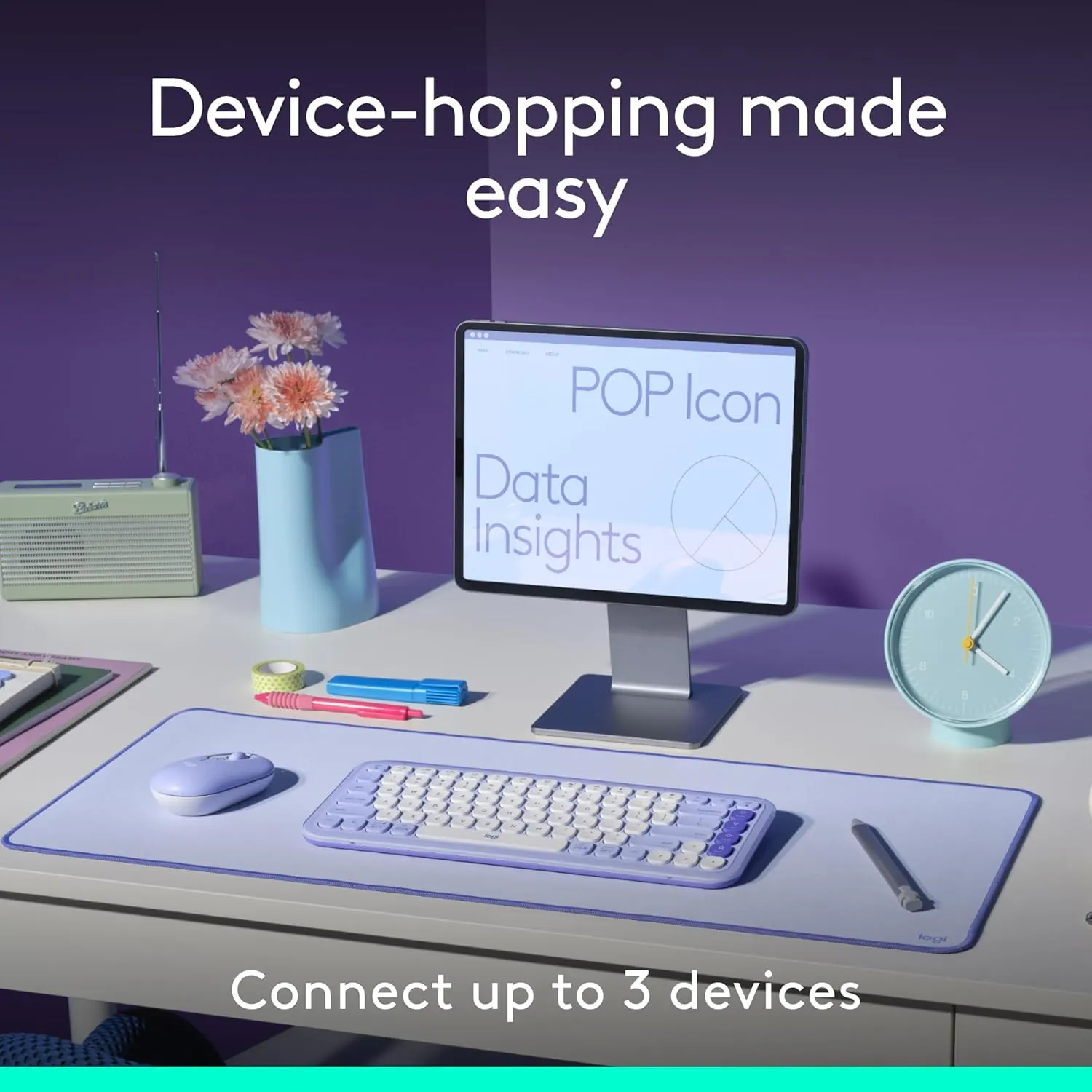 Logitech POP ICON Combo, Bluetooth Keyboard and Mouse Combo, Comfortable Typing, programmable Keys and Buttons, Quiet clicks, Easy-Switch up to 3 Devices - Rose
