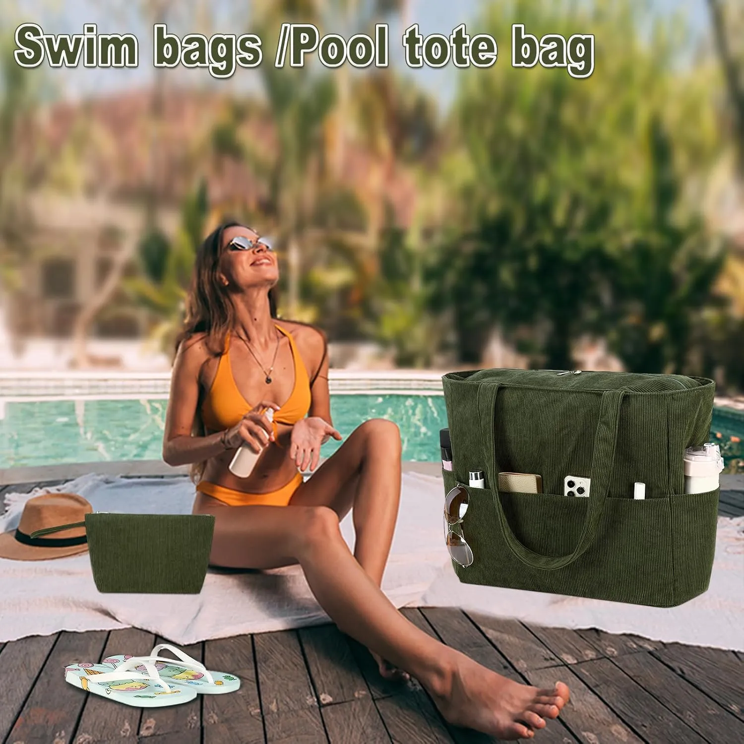 LOIDOU Large Beach Tote Bag Waterproof Sandproof Beach Pool bag with Zipper & Wet Pockets Shoulder Bag Travel Teacher Grocery