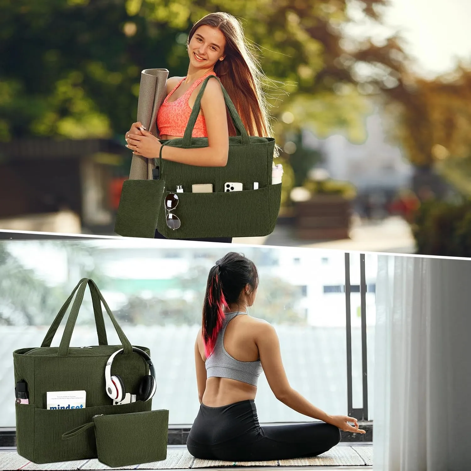 LOIDOU Large Beach Tote Bag Waterproof Sandproof Beach Pool bag with Zipper & Wet Pockets Shoulder Bag Travel Teacher Grocery