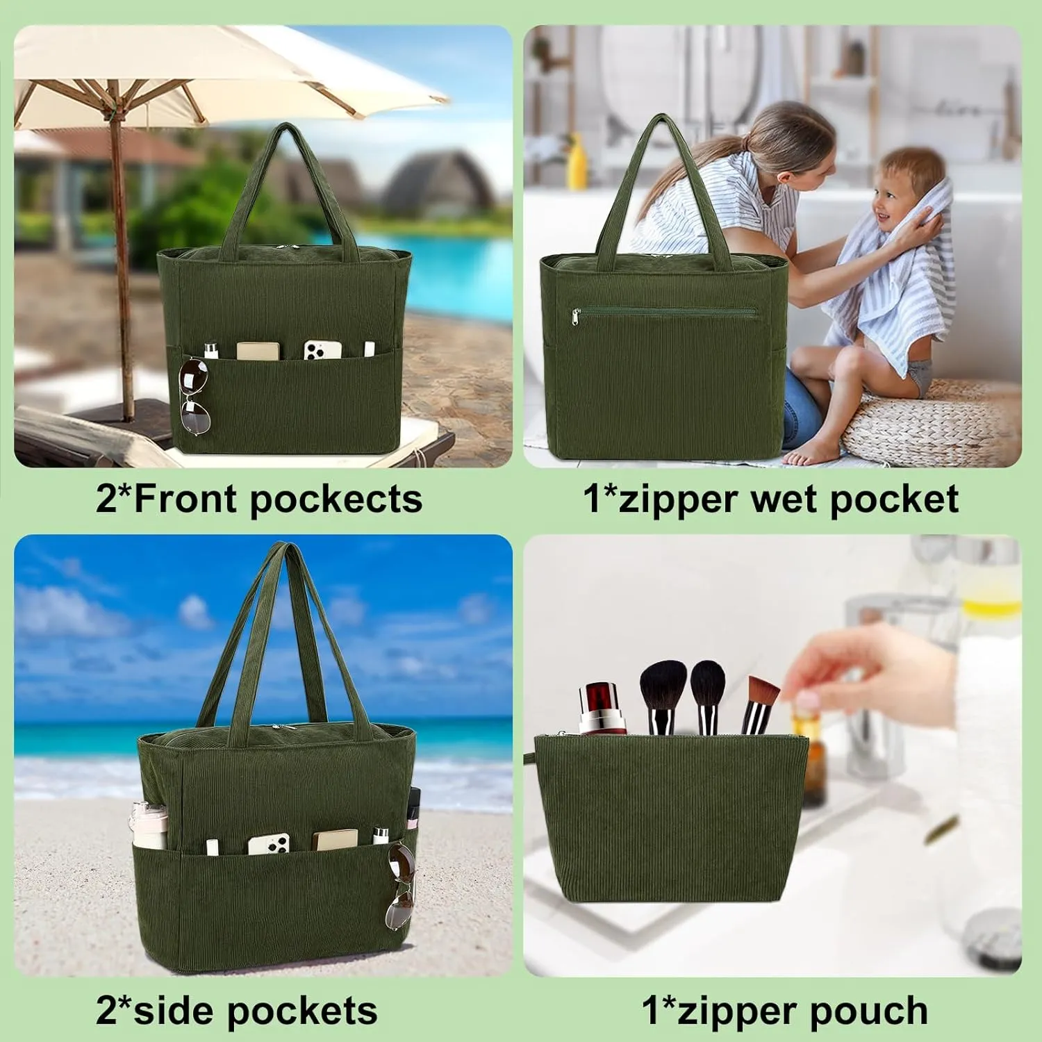 LOIDOU Large Beach Tote Bag Waterproof Sandproof Beach Pool bag with Zipper & Wet Pockets Shoulder Bag Travel Teacher Grocery
