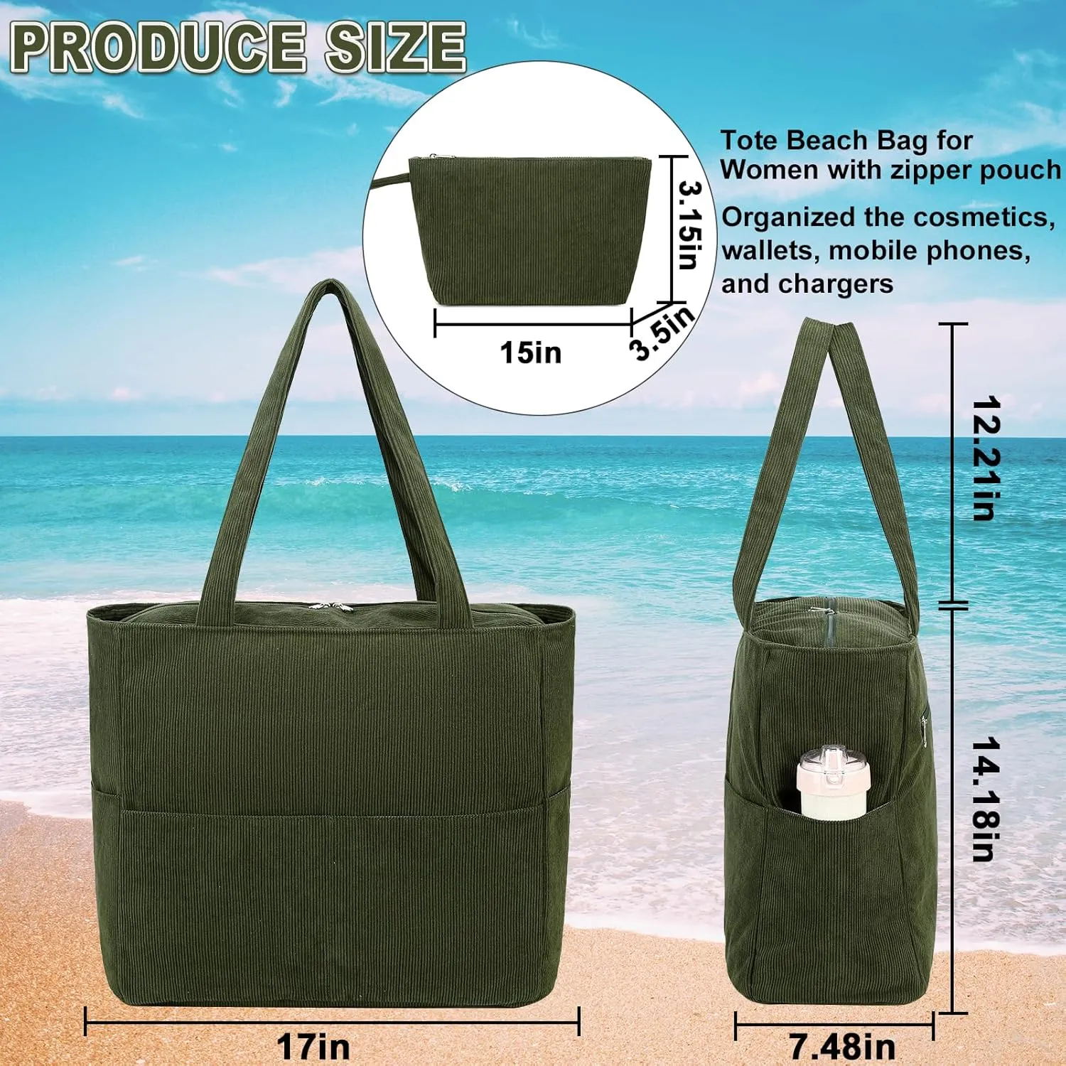 LOIDOU Large Beach Tote Bag Waterproof Sandproof Beach Pool bag with Zipper & Wet Pockets Shoulder Bag Travel Teacher Grocery
