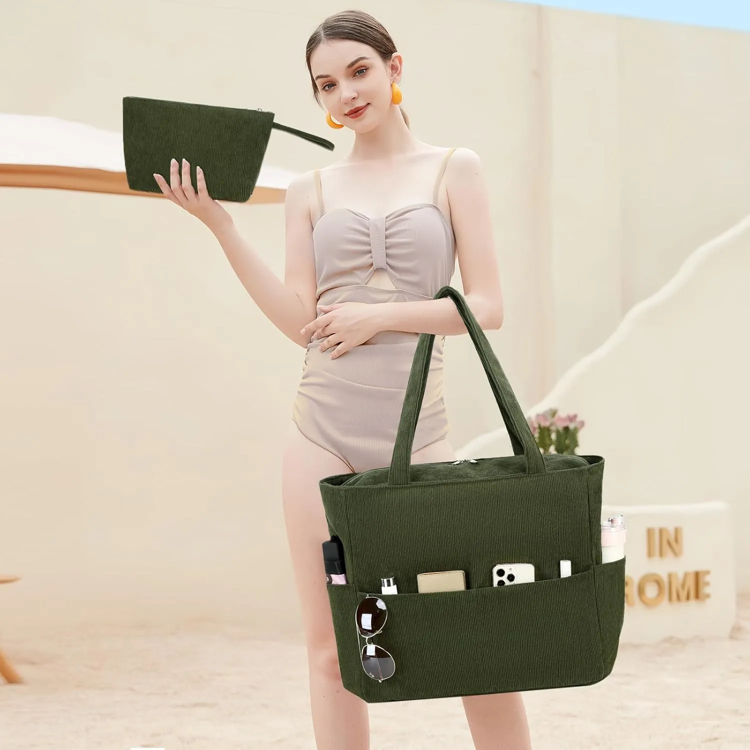 LOIDOU Large Beach Tote Bag Waterproof Sandproof Beach Pool bag with Zipper & Wet Pockets Shoulder Bag Travel Teacher Grocery