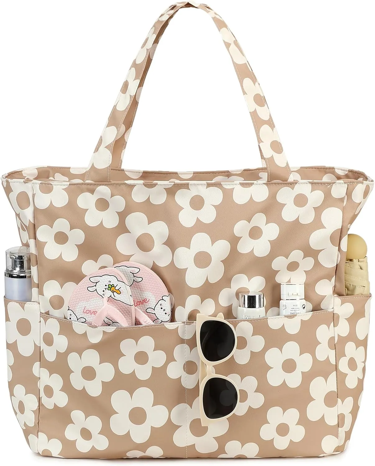 LOIDOU Large Tote Beach Bag Waterproof Sandproof Beach Pool bag with Zipper & Wet Pockets Shoulder Bag Travel Teacher Grocery