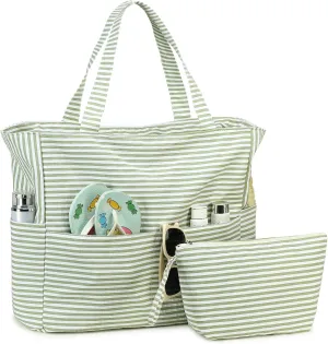 LOIDOU Large Tote Beach Bag Waterproof Sandproof Beach Pool bag with Zipper & Wet Pockets Shoulder Bag Travel Teacher Grocery