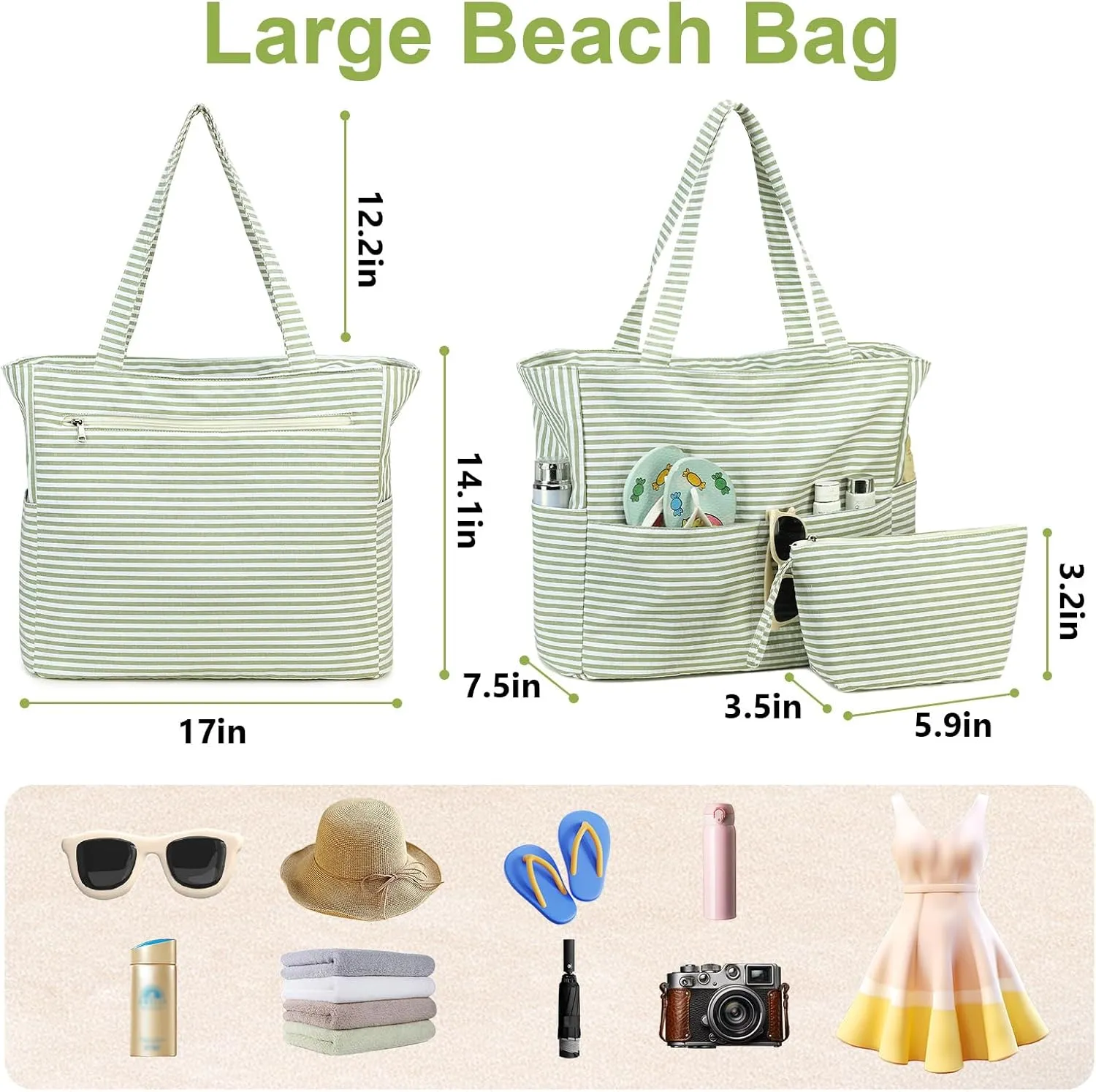 LOIDOU Large Tote Beach Bag Waterproof Sandproof Beach Pool bag with Zipper & Wet Pockets Shoulder Bag Travel Teacher Grocery