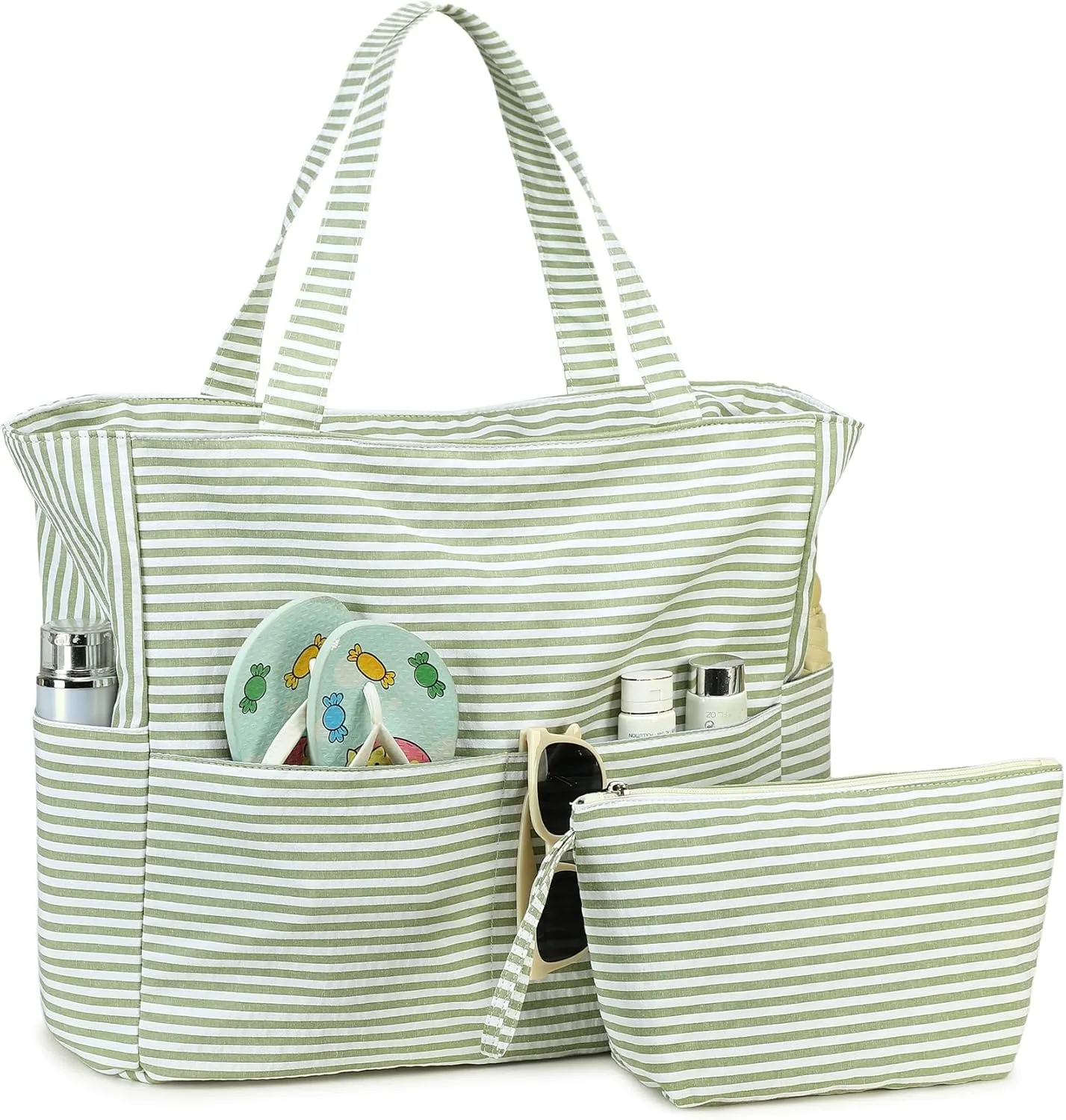 LOIDOU Large Tote Beach Bag Waterproof Sandproof Beach Pool bag with Zipper & Wet Pockets Shoulder Bag Travel Teacher Grocery
