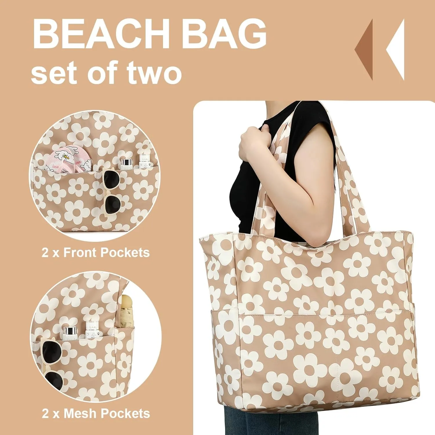LOIDOU Large Tote Beach Bag Waterproof Sandproof Beach Pool bag with Zipper & Wet Pockets Shoulder Bag Travel Teacher Grocery