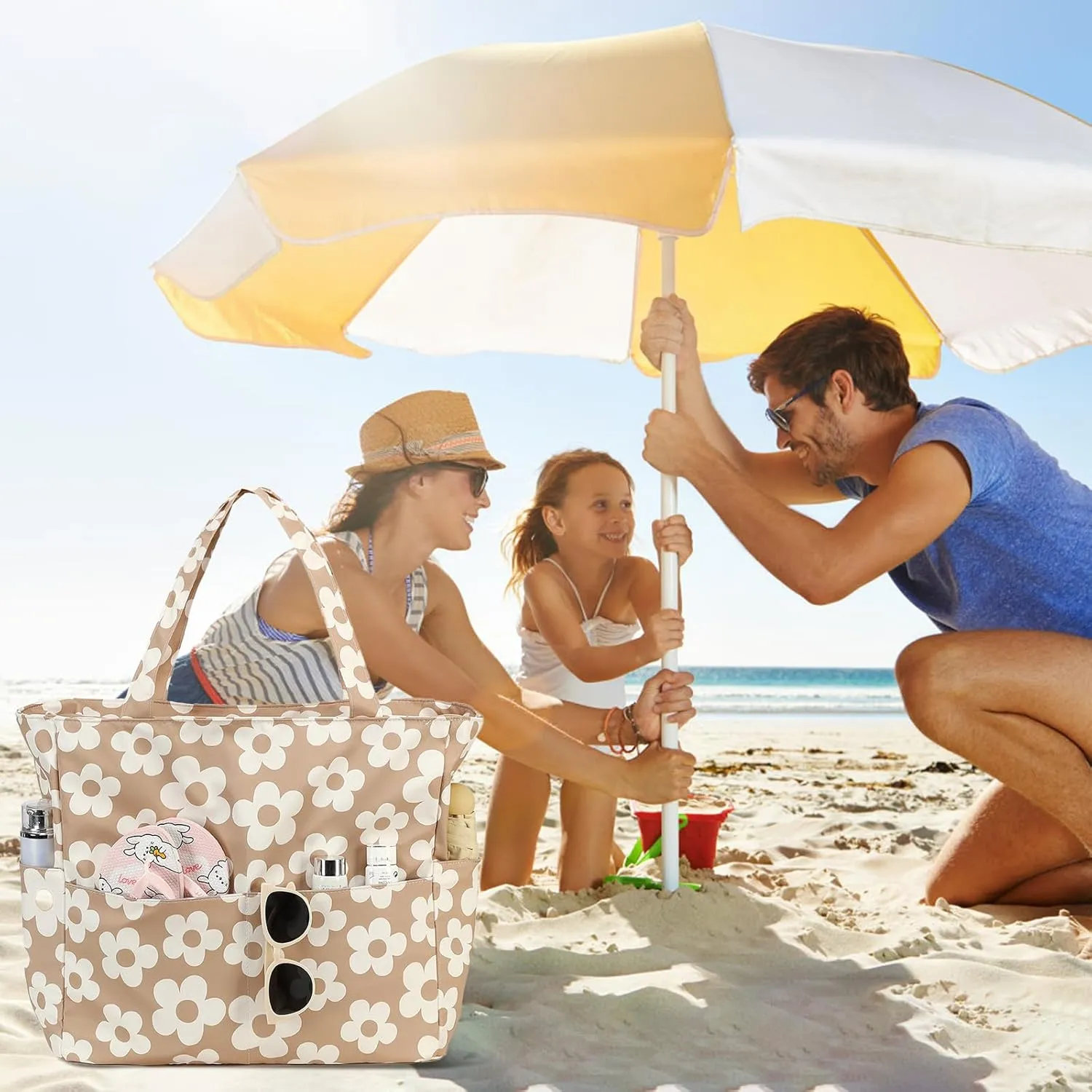 LOIDOU Large Tote Beach Bag Waterproof Sandproof Beach Pool bag with Zipper & Wet Pockets Shoulder Bag Travel Teacher Grocery