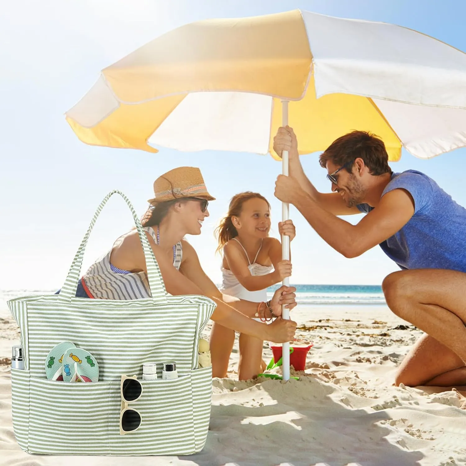 LOIDOU Large Tote Beach Bag Waterproof Sandproof Beach Pool bag with Zipper & Wet Pockets Shoulder Bag Travel Teacher Grocery