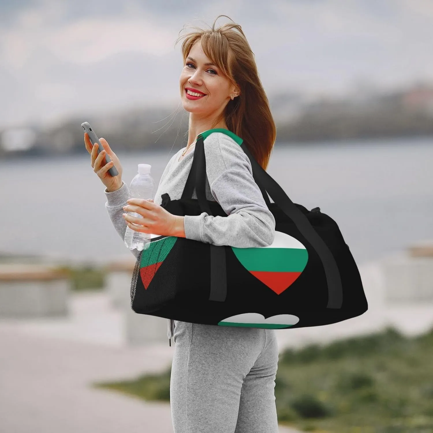 Love Bulgaria Flag Travel Duffel Bag Large Foldable Waterproof Overnight Bag For Beach Swim Bags Pool Sports Gym