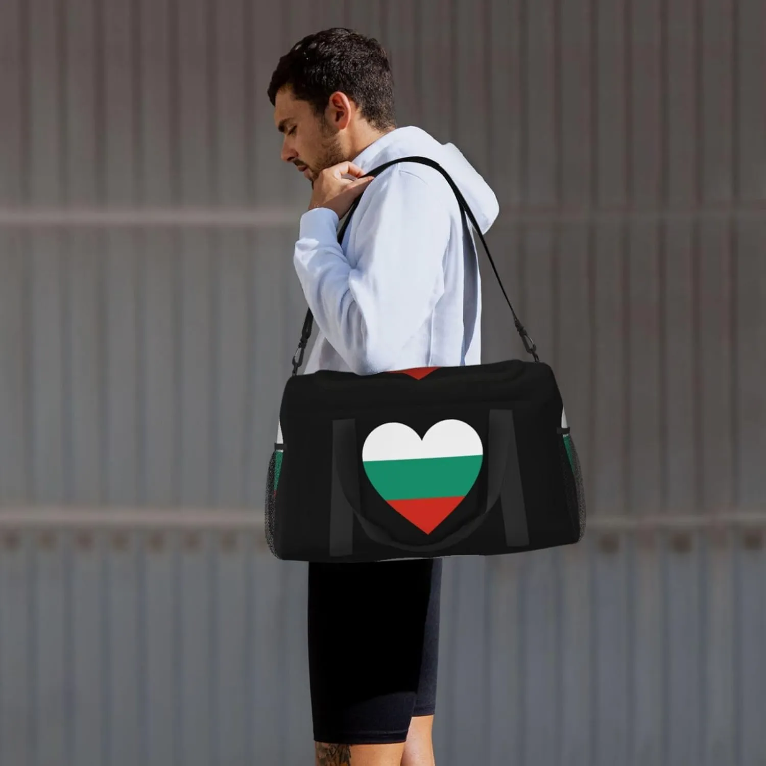 Love Bulgaria Flag Travel Duffel Bag Large Foldable Waterproof Overnight Bag For Beach Swim Bags Pool Sports Gym