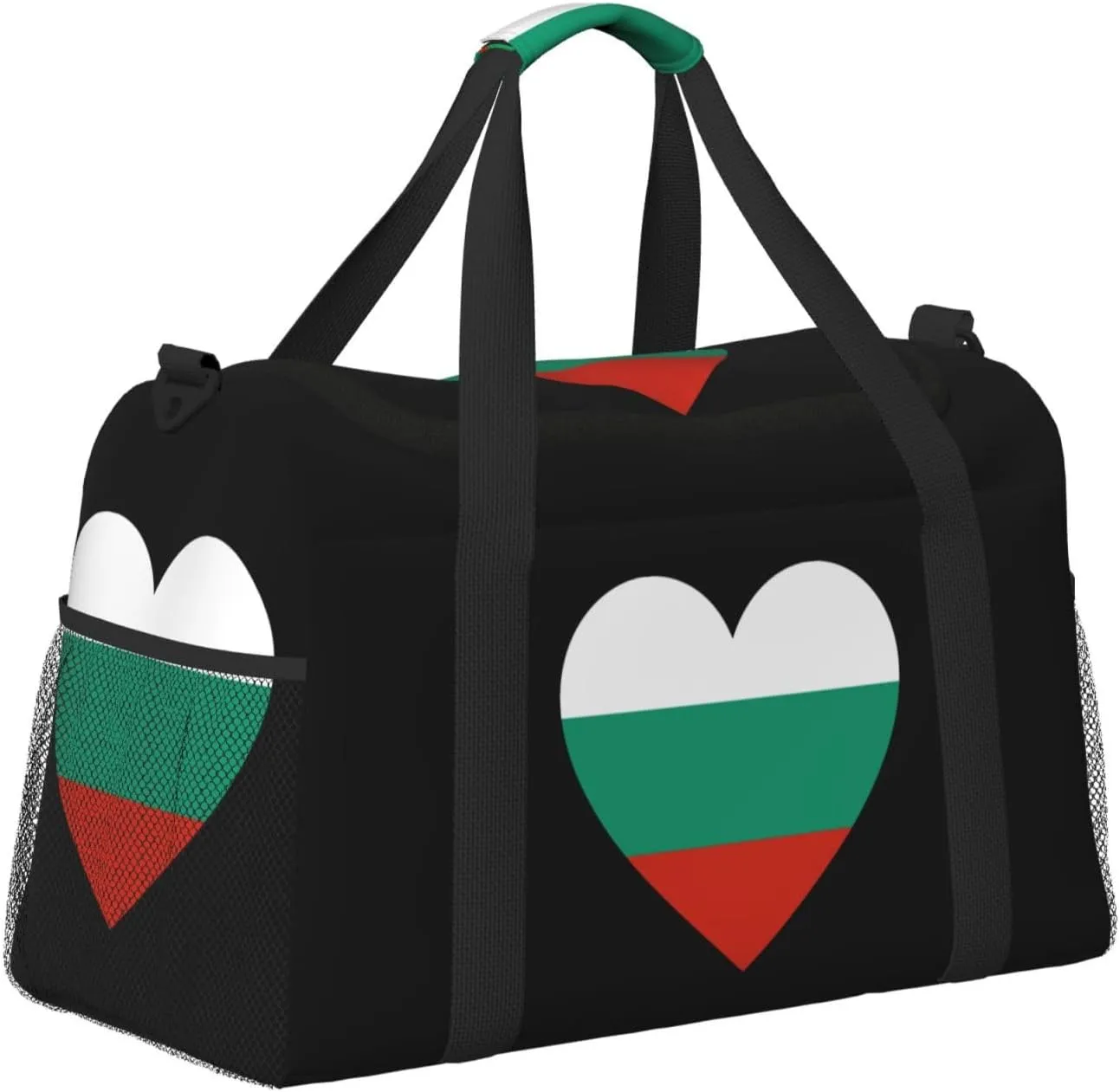 Love Bulgaria Flag Travel Duffel Bag Large Foldable Waterproof Overnight Bag For Beach Swim Bags Pool Sports Gym