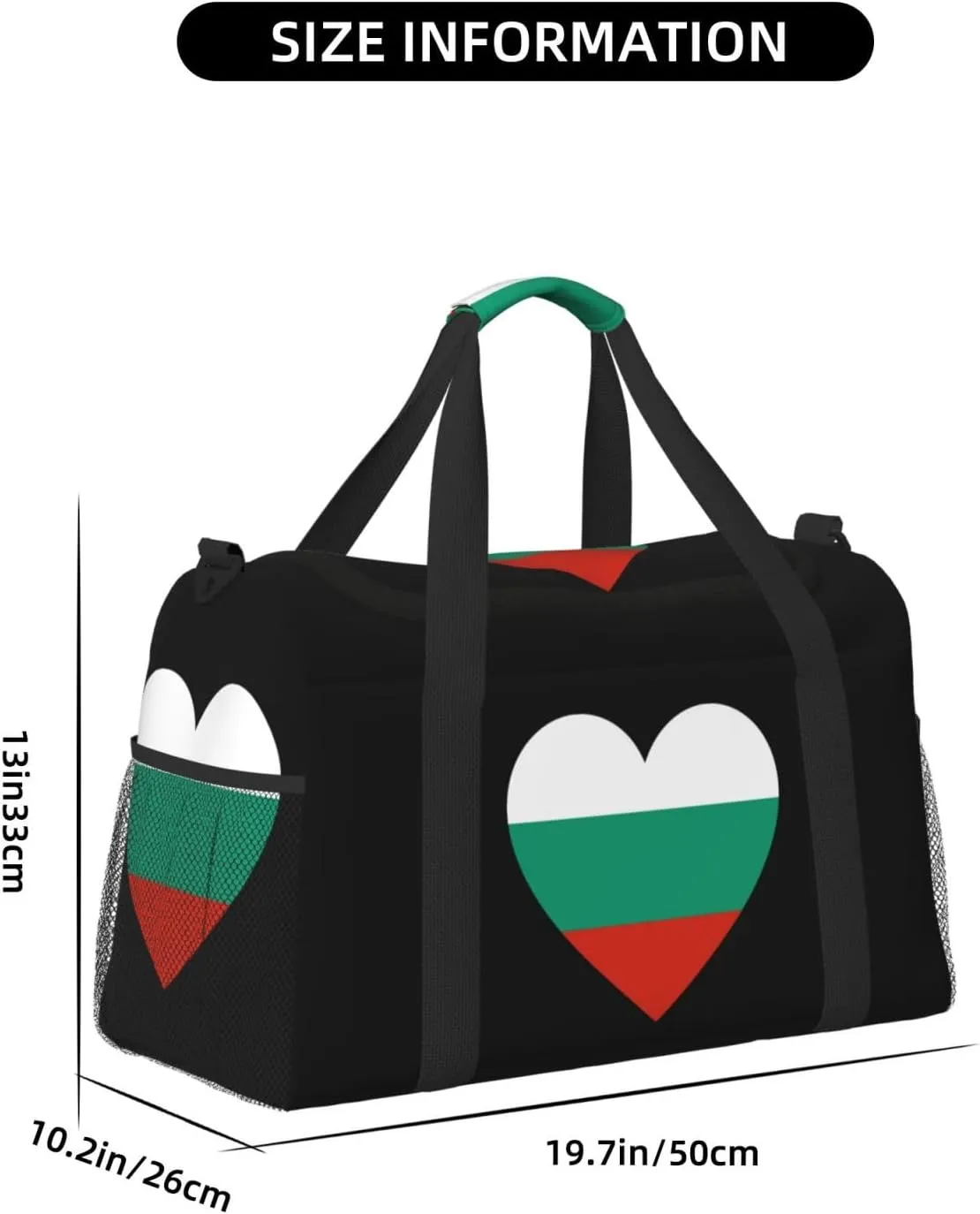 Love Bulgaria Flag Travel Duffel Bag Large Foldable Waterproof Overnight Bag For Beach Swim Bags Pool Sports Gym