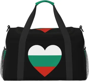 Love Bulgaria Flag Travel Duffel Bag Large Foldable Waterproof Overnight Bag For Beach Swim Bags Pool Sports Gym