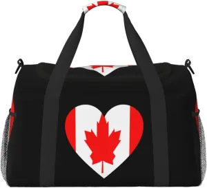 Love Canadian Flag Travel Duffel Bag Large Foldable Waterproof Overnight Bag For Beach Swim Bags Pool Sports Gym