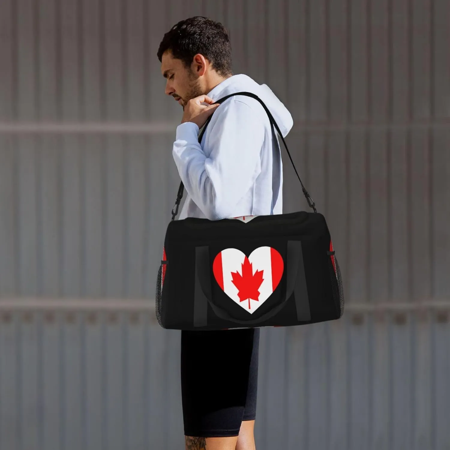 Love Canadian Flag Travel Duffel Bag Large Foldable Waterproof Overnight Bag For Beach Swim Bags Pool Sports Gym