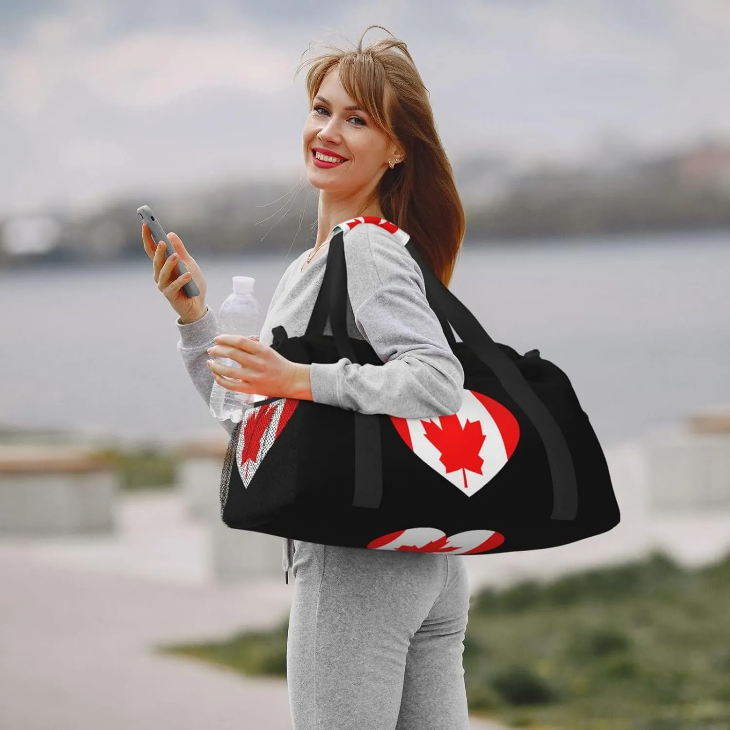 Love Canadian Flag Travel Duffel Bag Large Foldable Waterproof Overnight Bag For Beach Swim Bags Pool Sports Gym
